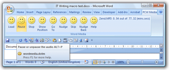 An Office Ribbon macro to control audio in Word | Tim Anderson's IT Writing